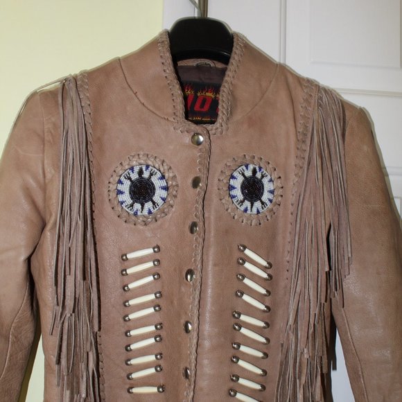 Hot Leathers fringe motorcycle bone and bided women's jacket Size XS long sleeve - Picture 13 of 13